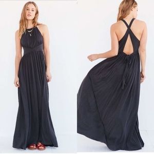 Urban Outfitters Goddess Stretchy Knit Crisscross Open Back Halter Maxi Dress XS